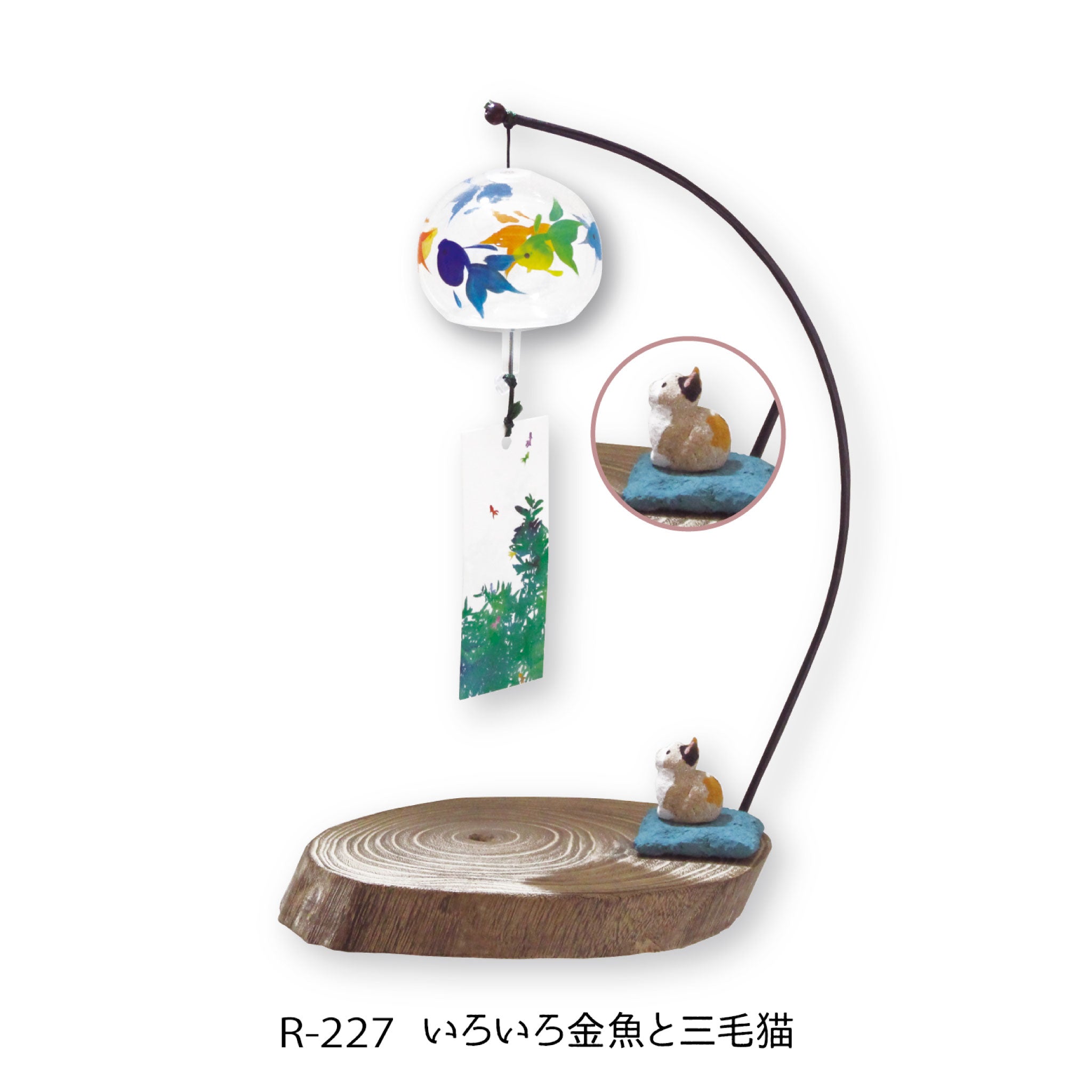 会津桐 卓上風鈴 金魚と手びねり桐粉人形猫 デザイン Amazon.co.jp: 会津桐卓上風鈴（風鈴取付タイプ） 金魚とねこ R-143 桐